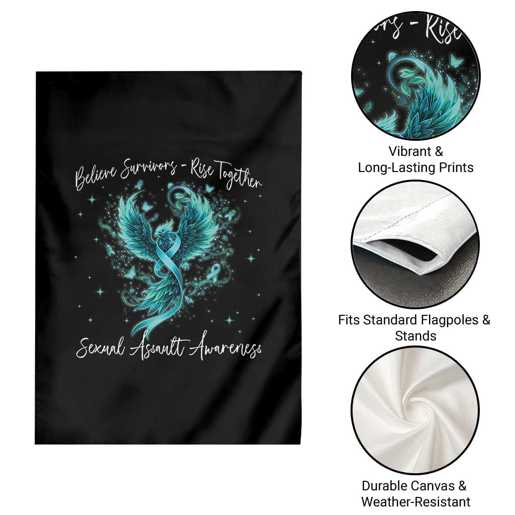 Sexual Assault Awareness Garden Flag Phoenix Bird Reborn Rising Born Again Firebird Teal Ribbon