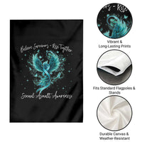 Sexual Assault Awareness Garden Flag Phoenix Bird Reborn Rising Born Again Firebird Teal Ribbon