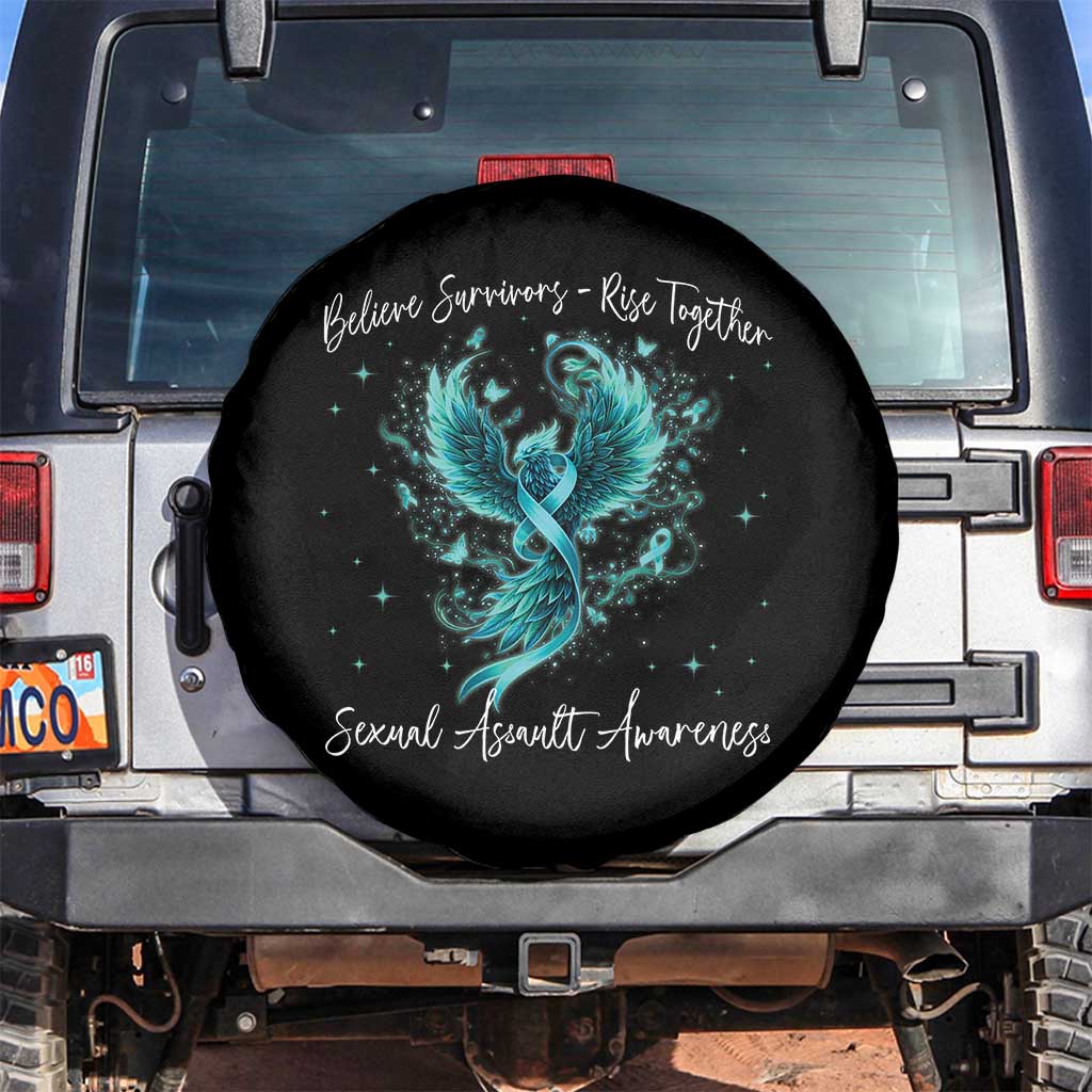 Sexual Assault Awareness Spare Tire Cover Phoenix Bird Reborn Rising Born Again Firebird Teal Ribbon