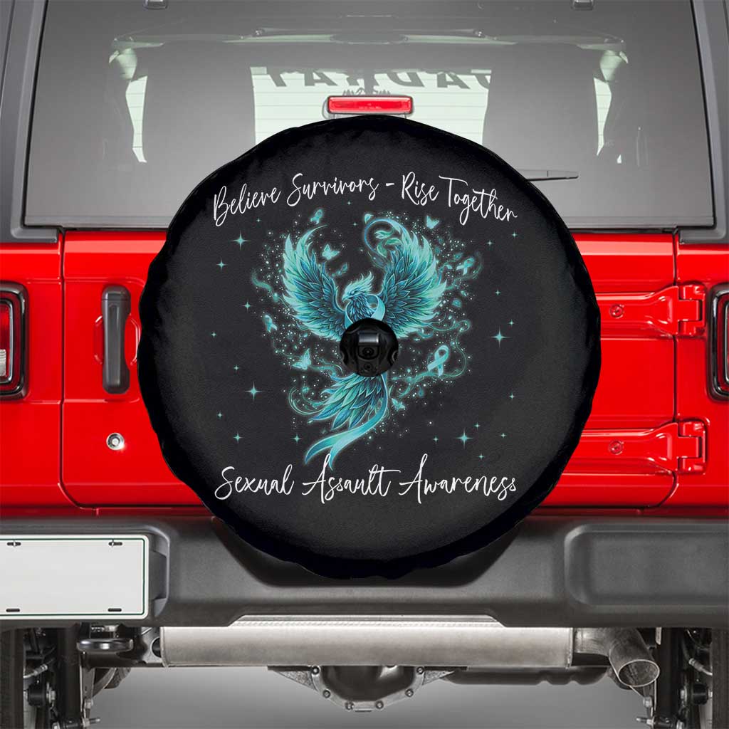 Sexual Assault Awareness Spare Tire Cover Phoenix Bird Reborn Rising Born Again Firebird Teal Ribbon