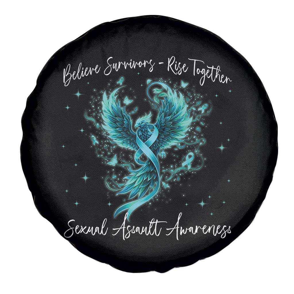 Sexual Assault Awareness Spare Tire Cover Phoenix Bird Reborn Rising Born Again Firebird Teal Ribbon