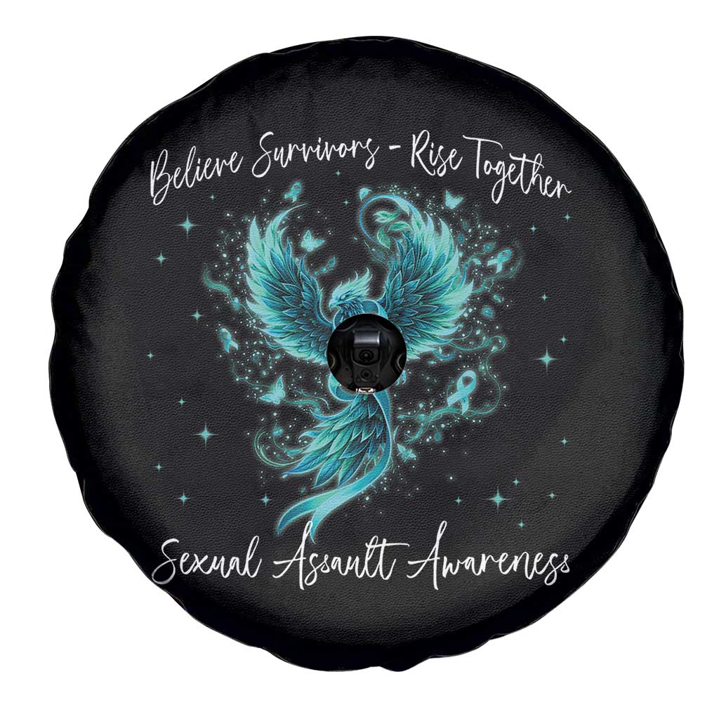 Sexual Assault Awareness Spare Tire Cover Phoenix Bird Reborn Rising Born Again Firebird Teal Ribbon