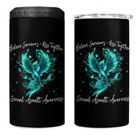 Sexual Assault Awareness 4 in 1 Can Cooler Tumbler Phoenix Bird Reborn Rising Born Again Firebird Teal Ribbon