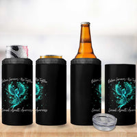 Sexual Assault Awareness 4 in 1 Can Cooler Tumbler Phoenix Bird Reborn Rising Born Again Firebird Teal Ribbon