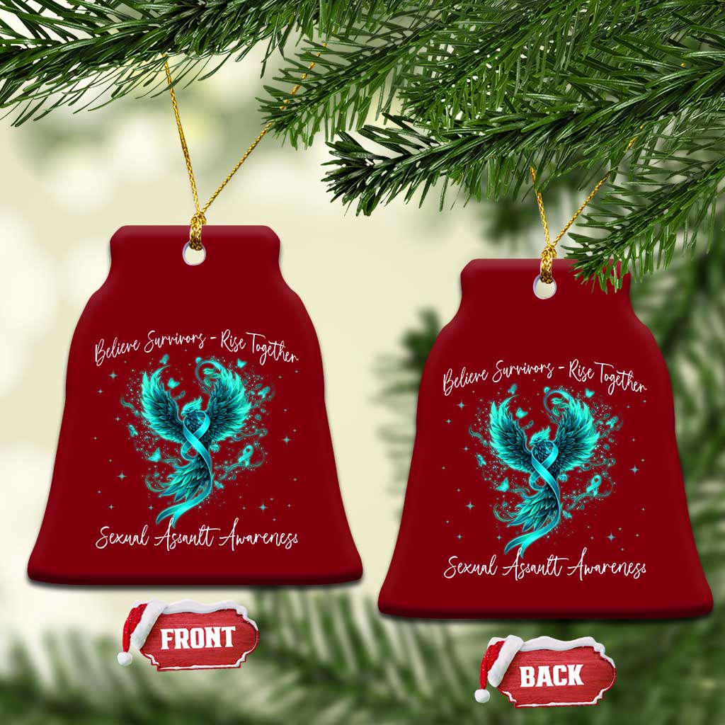 Sexual Assault Awareness Ceramic Ornament Phoenix Bird Reborn Rising Born Again Firebird Teal Ribbon