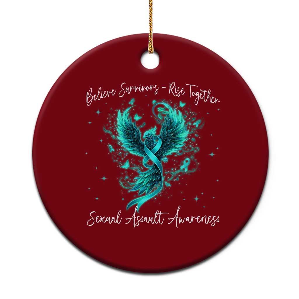 Sexual Assault Awareness Ceramic Ornament Phoenix Bird Reborn Rising Born Again Firebird Teal Ribbon
