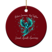 Sexual Assault Awareness Ceramic Ornament Phoenix Bird Reborn Rising Born Again Firebird Teal Ribbon