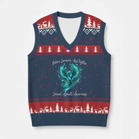 Sexual Assault Awareness V-Neck Knit Sweater Vest Phoenix Bird Reborn Rising Born Again Firebird Teal Ribbon