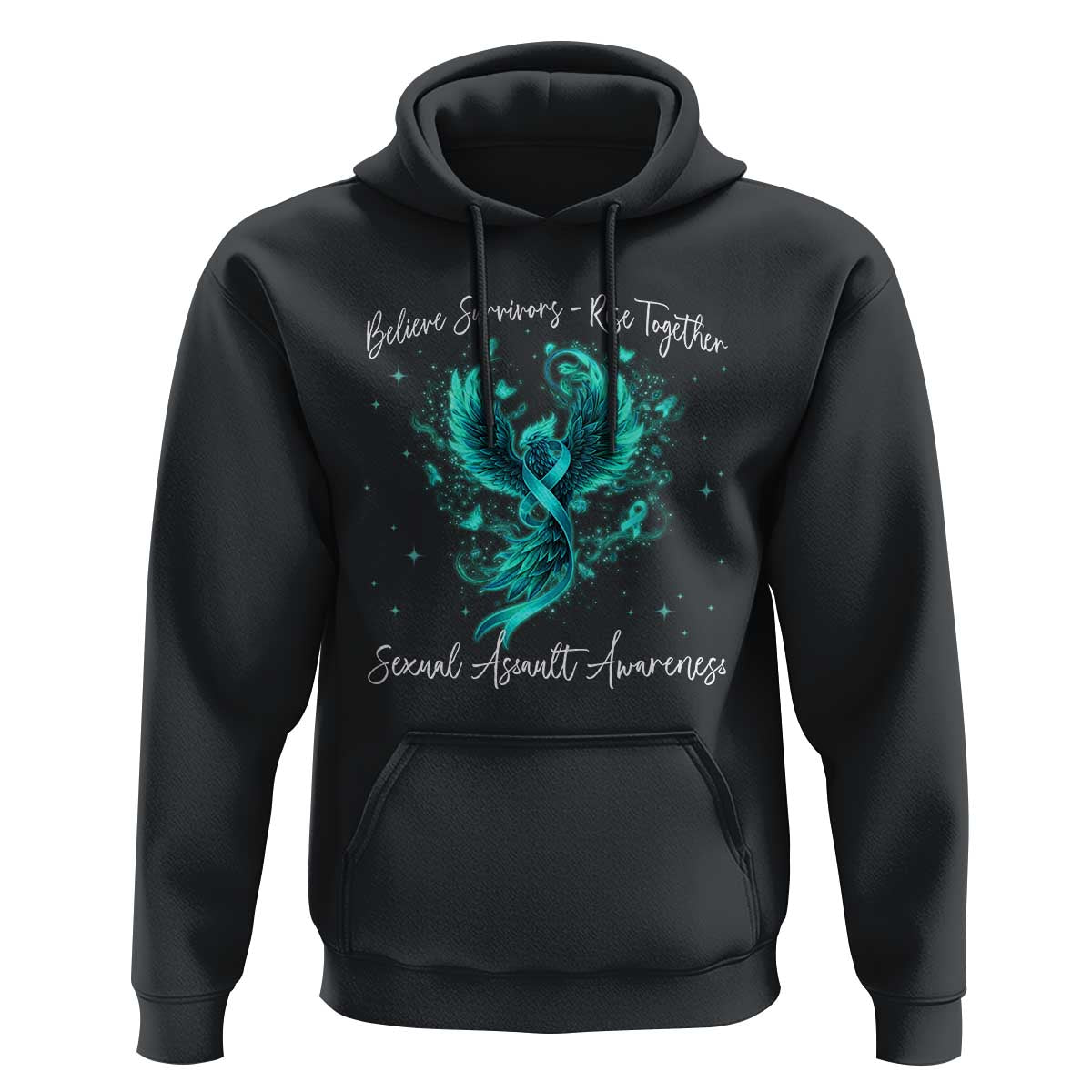 Sexual Assault Awareness Hoodie Phoenix Bird Reborn Rising Born Again Firebird Teal Ribbon