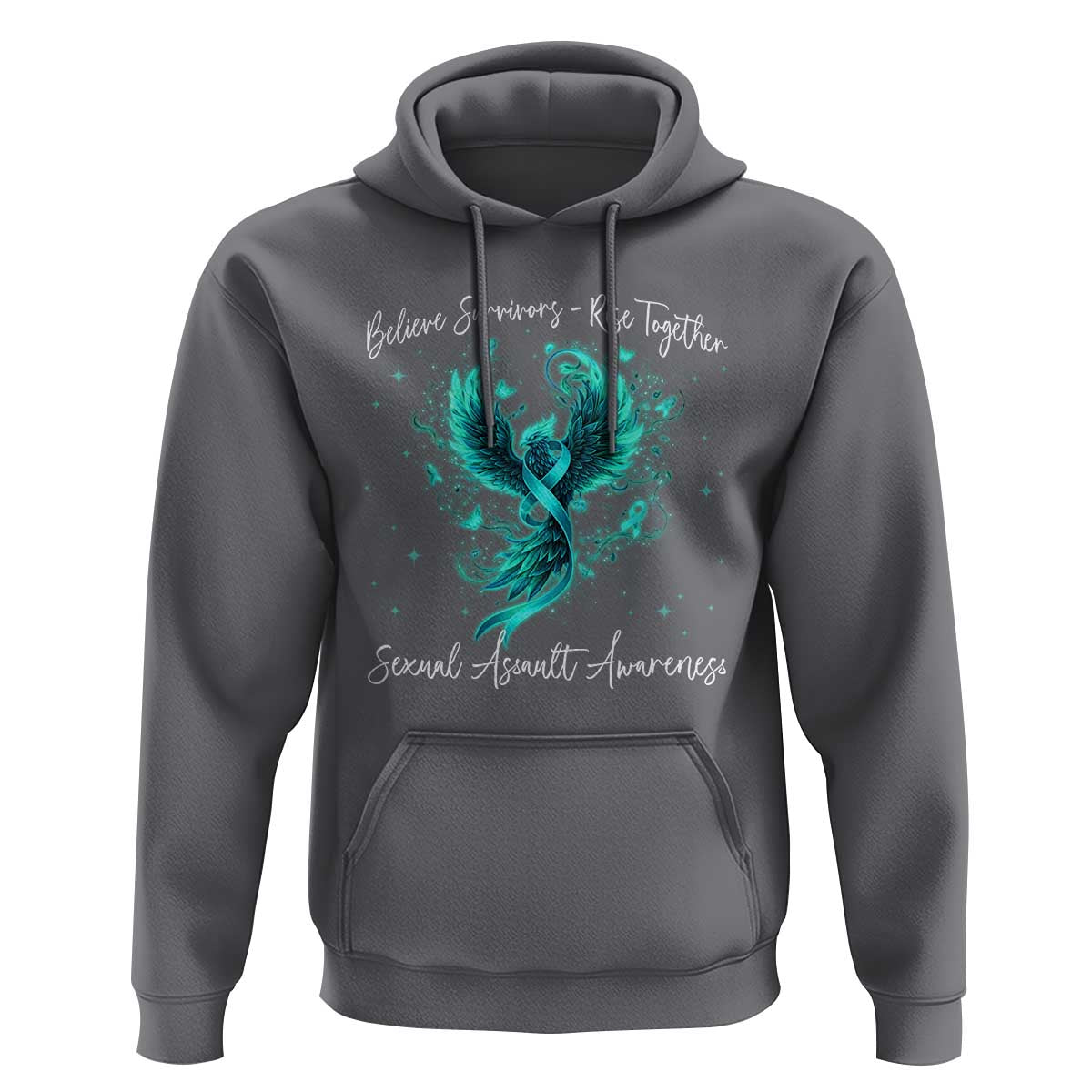 Sexual Assault Awareness Hoodie Phoenix Bird Reborn Rising Born Again Firebird Teal Ribbon