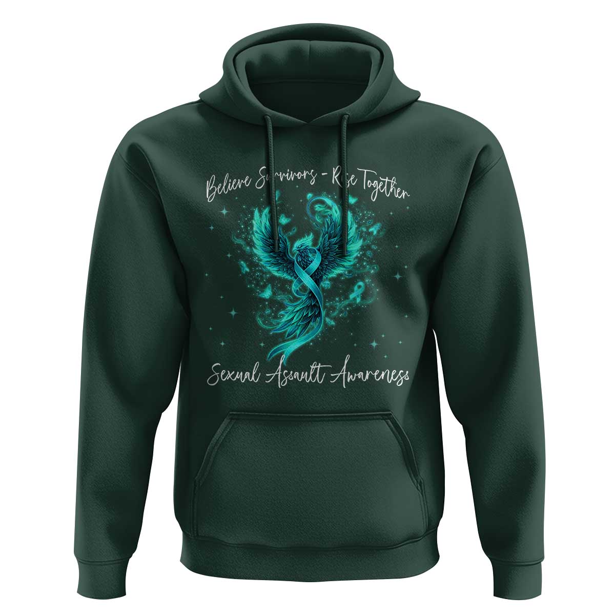 Sexual Assault Awareness Hoodie Phoenix Bird Reborn Rising Born Again Firebird Teal Ribbon