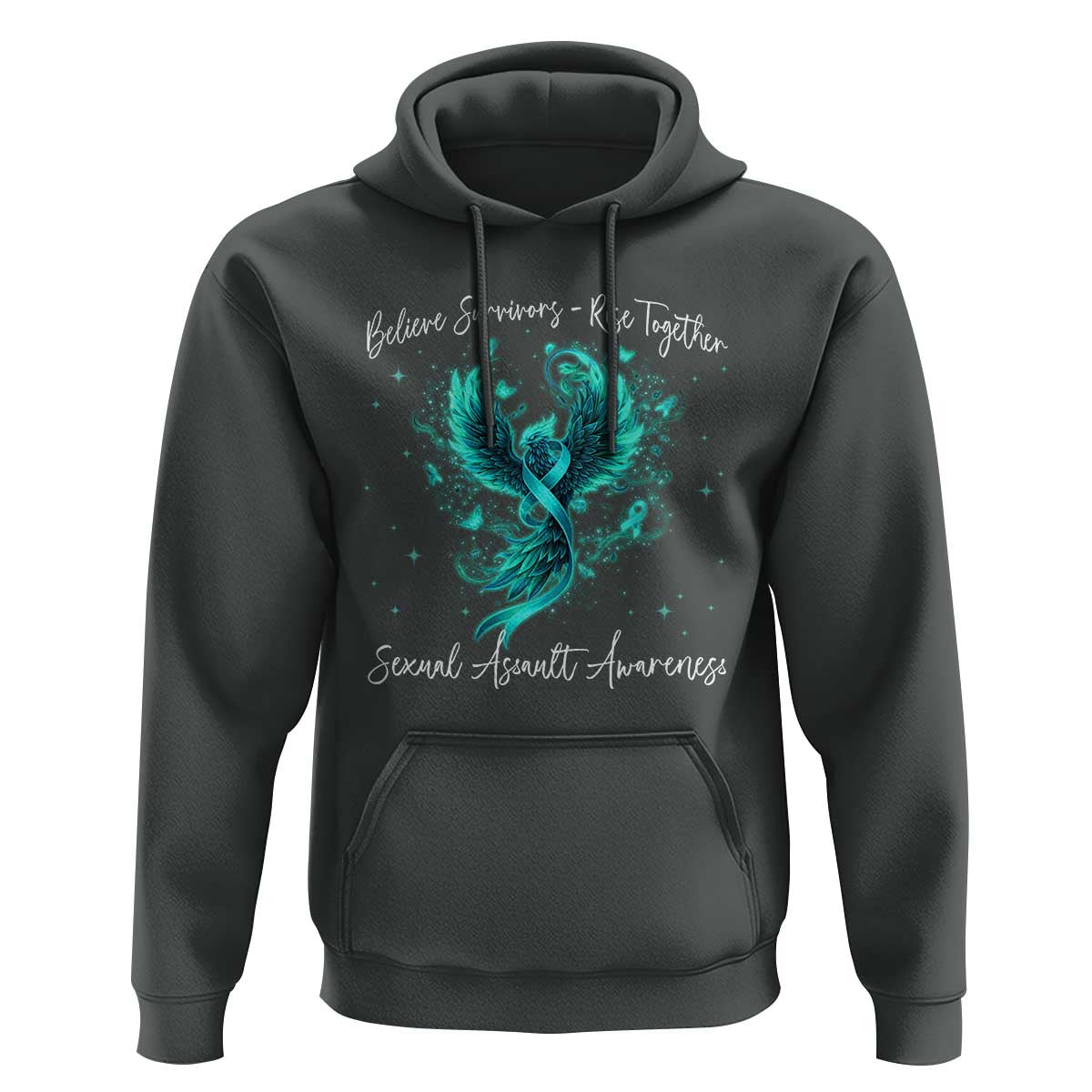 Sexual Assault Awareness Hoodie Phoenix Bird Reborn Rising Born Again Firebird Teal Ribbon