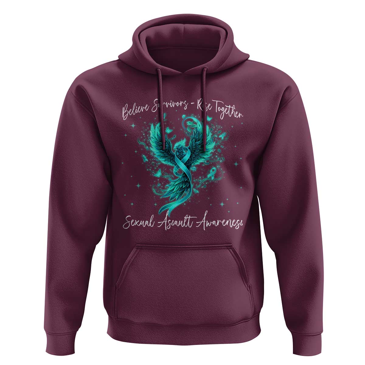 Sexual Assault Awareness Hoodie Phoenix Bird Reborn Rising Born Again Firebird Teal Ribbon