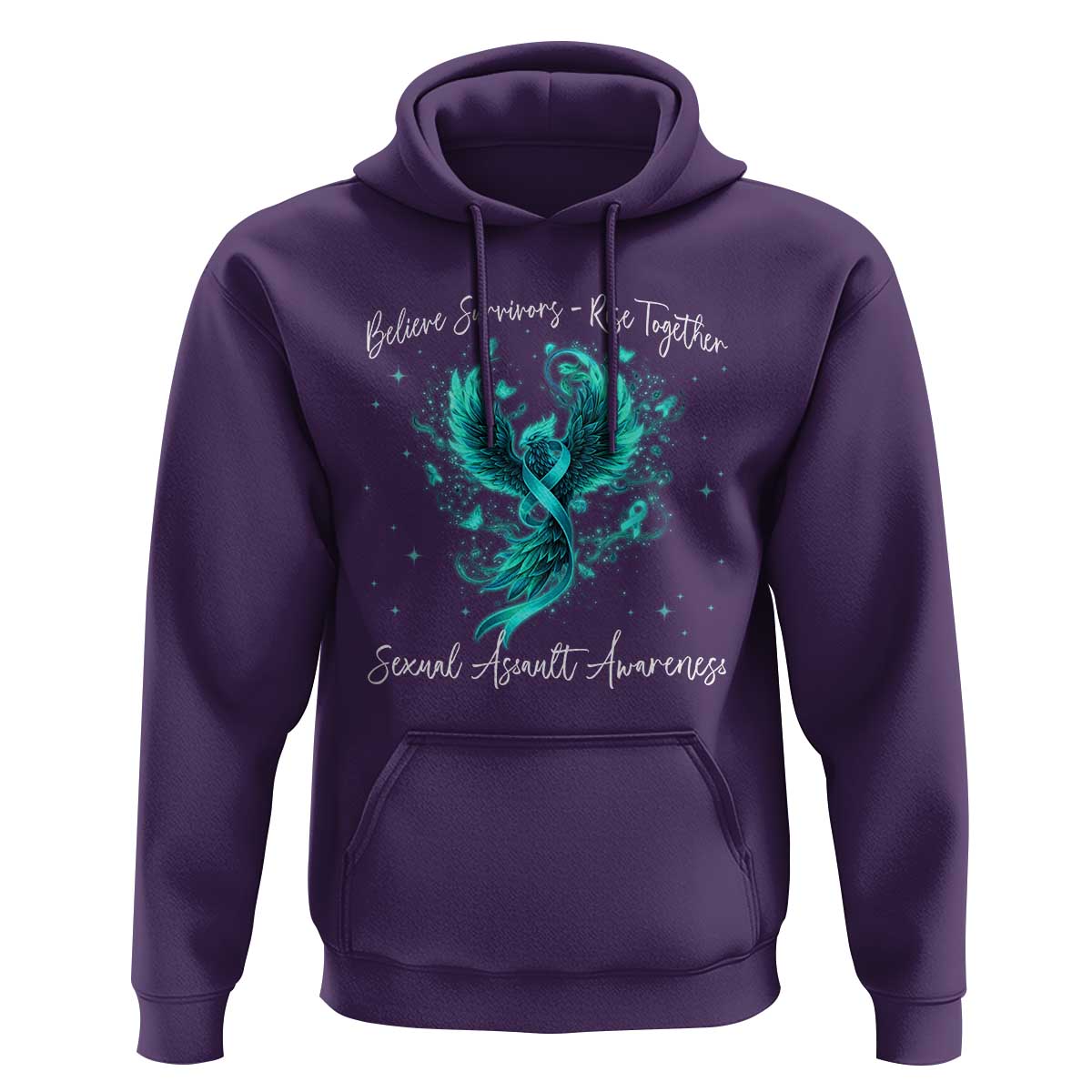 Sexual Assault Awareness Hoodie Phoenix Bird Reborn Rising Born Again Firebird Teal Ribbon