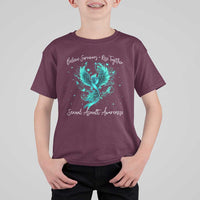 Sexual Assault Awareness T Shirt For Kid Phoenix Bird Reborn Rising Born Again Firebird Teal Ribbon