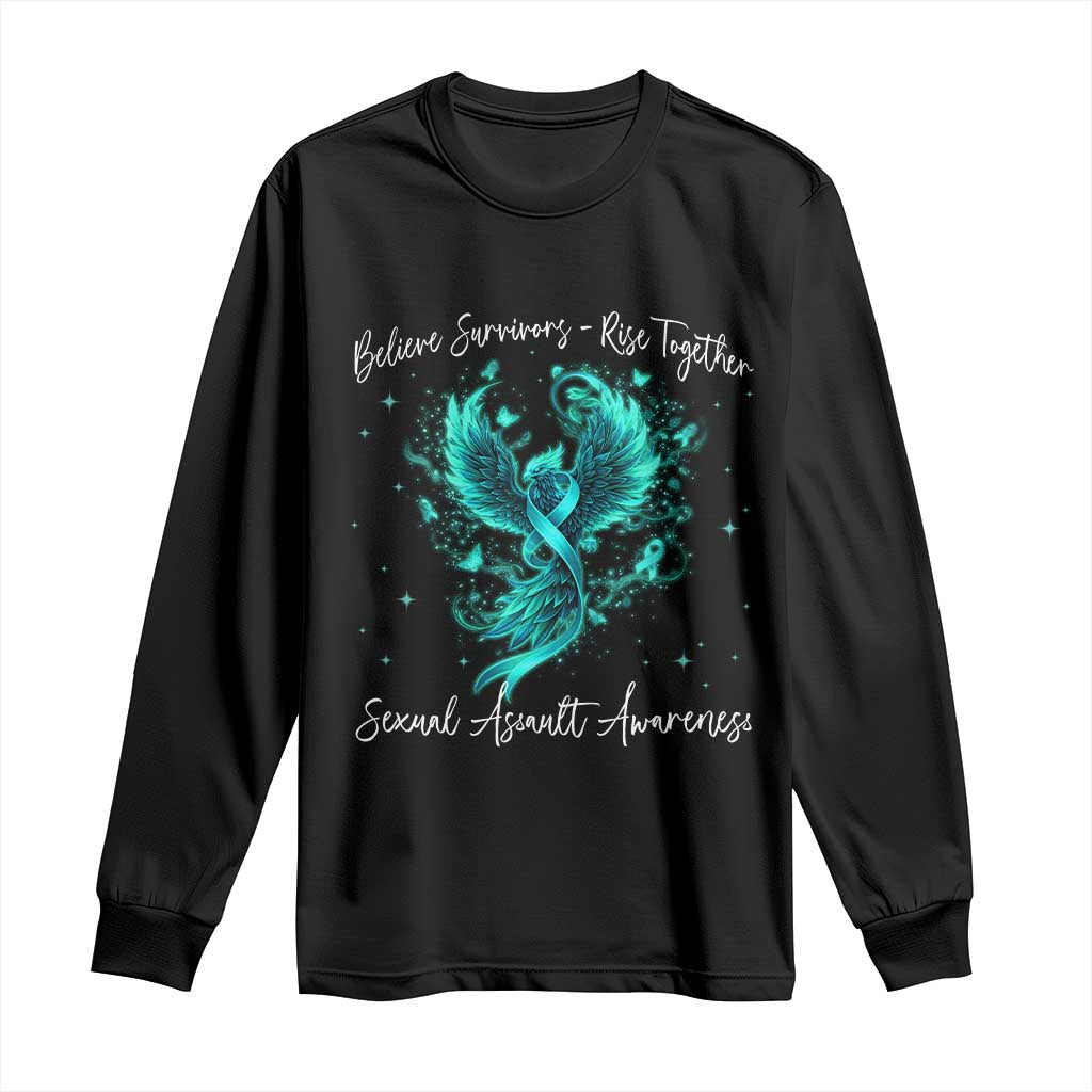 Sexual Assault Awareness Long Sleeve Shirt Phoenix Bird Reborn Rising Born Again Firebird Teal Ribbon