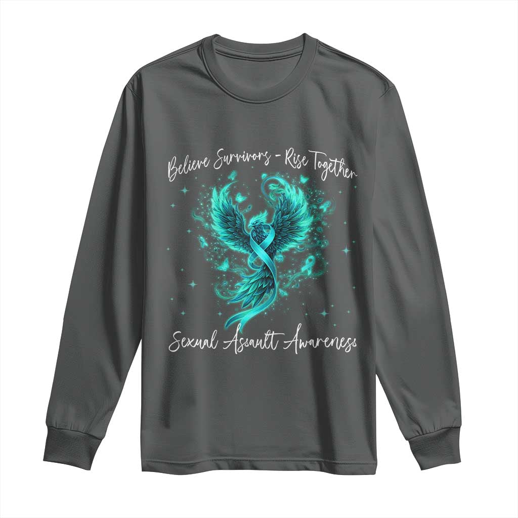 Sexual Assault Awareness Long Sleeve Shirt Phoenix Bird Reborn Rising Born Again Firebird Teal Ribbon