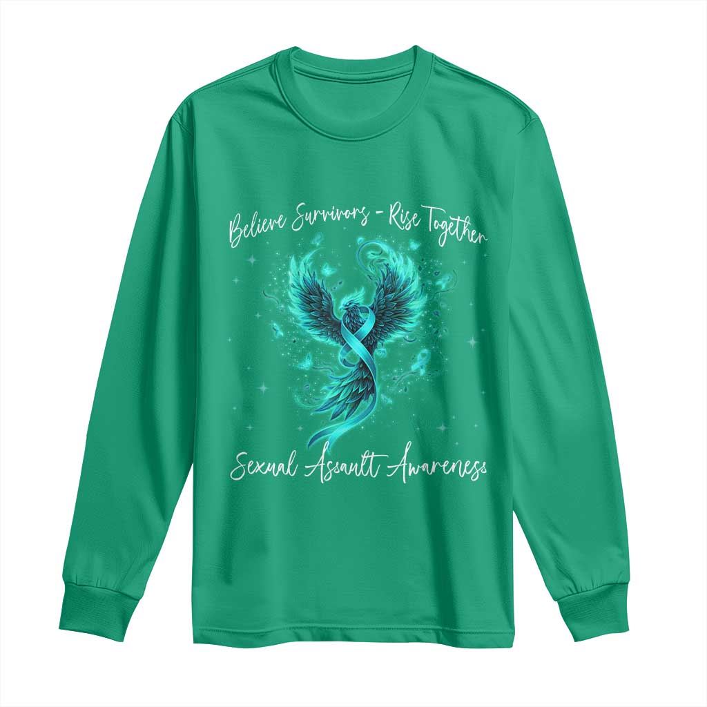 Sexual Assault Awareness Long Sleeve Shirt Phoenix Bird Reborn Rising Born Again Firebird Teal Ribbon