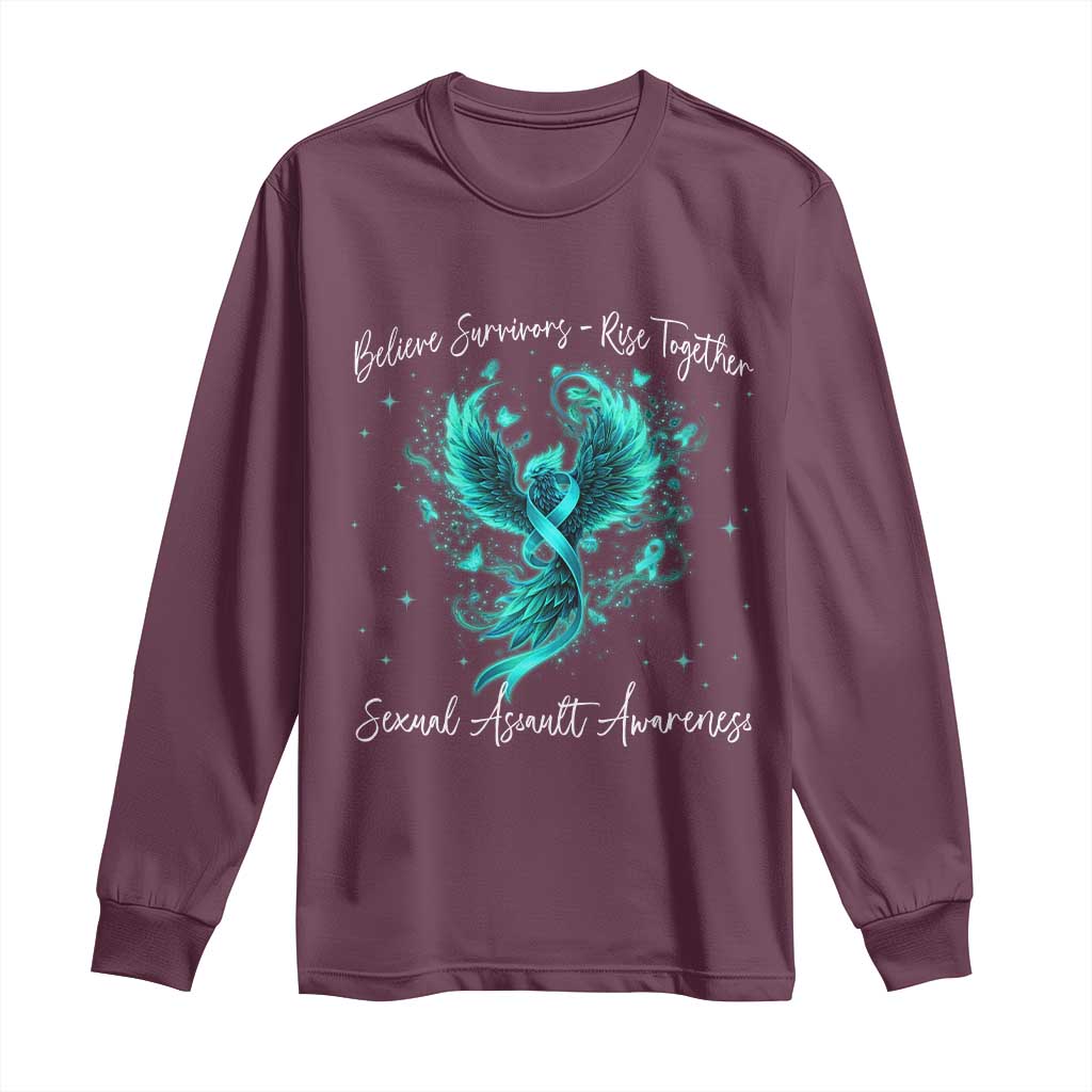 Sexual Assault Awareness Long Sleeve Shirt Phoenix Bird Reborn Rising Born Again Firebird Teal Ribbon