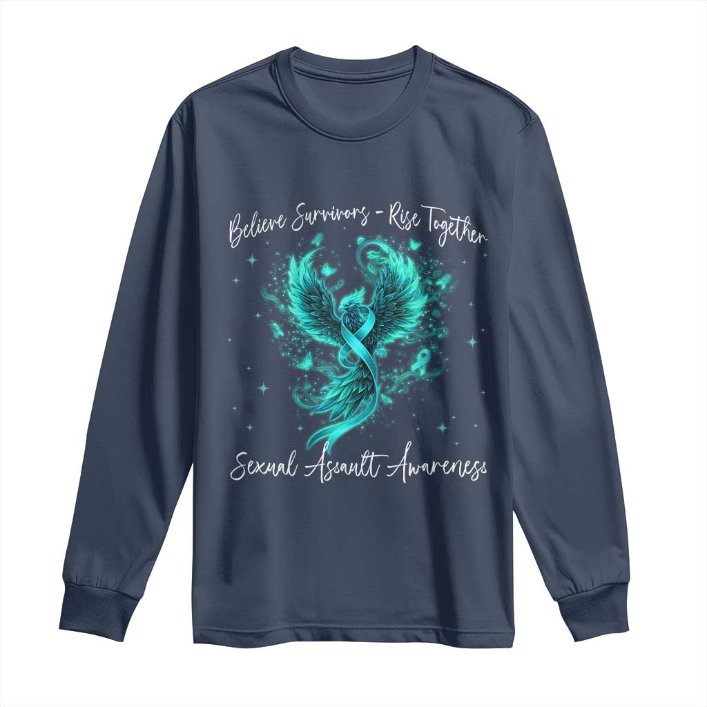 Sexual Assault Awareness Long Sleeve Shirt Phoenix Bird Reborn Rising Born Again Firebird Teal Ribbon