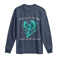 Sexual Assault Awareness Long Sleeve Shirt Phoenix Bird Reborn Rising Born Again Firebird Teal Ribbon