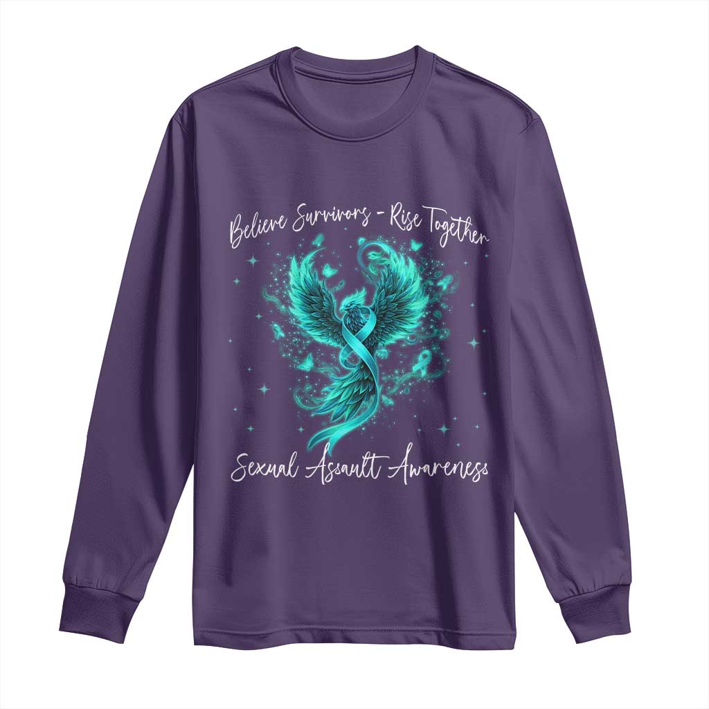Sexual Assault Awareness Long Sleeve Shirt Phoenix Bird Reborn Rising Born Again Firebird Teal Ribbon