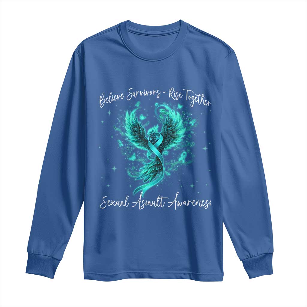 Sexual Assault Awareness Long Sleeve Shirt Phoenix Bird Reborn Rising Born Again Firebird Teal Ribbon
