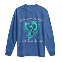 Sexual Assault Awareness Long Sleeve Shirt Phoenix Bird Reborn Rising Born Again Firebird Teal Ribbon