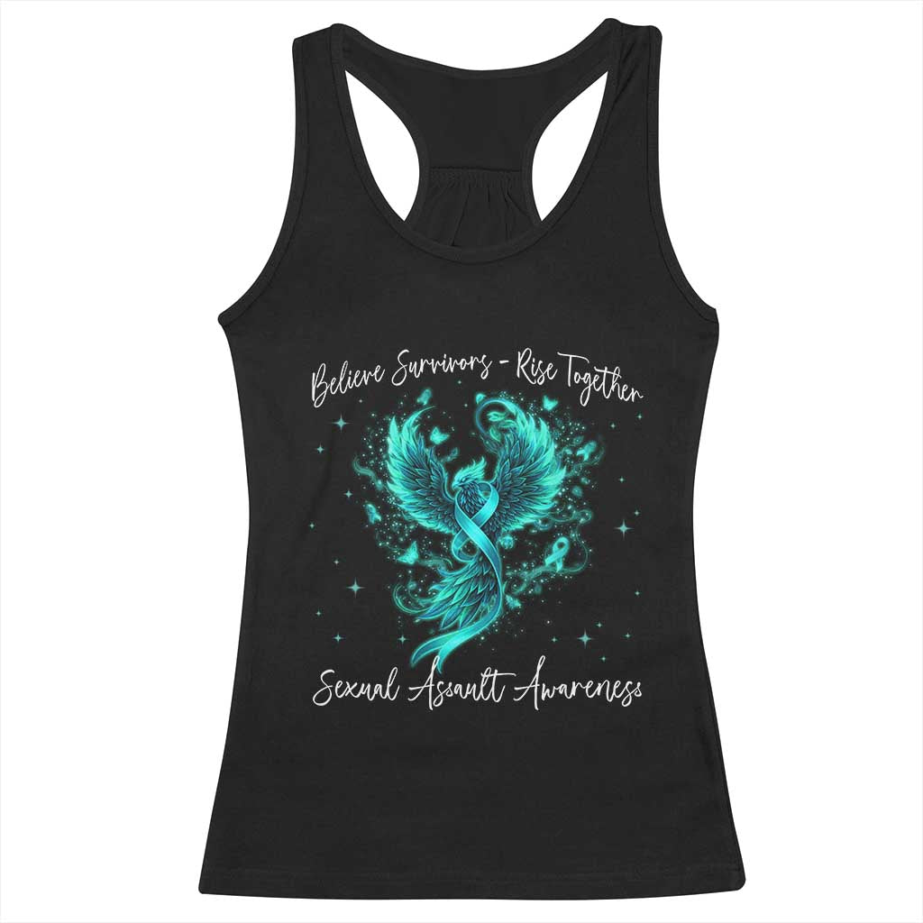 Sexual Assault Awareness Racerback Tank Top Phoenix Bird Reborn Rising Born Again Firebird Teal Ribbon