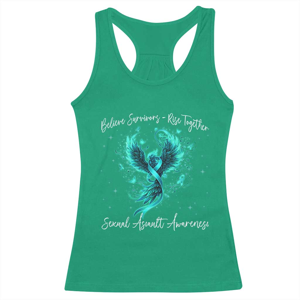 Sexual Assault Awareness Racerback Tank Top Phoenix Bird Reborn Rising Born Again Firebird Teal Ribbon