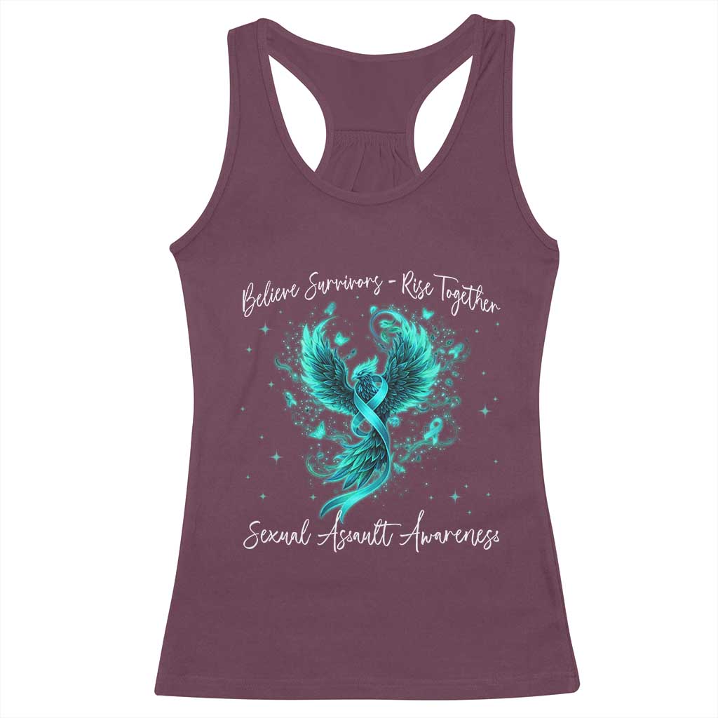 Sexual Assault Awareness Racerback Tank Top Phoenix Bird Reborn Rising Born Again Firebird Teal Ribbon