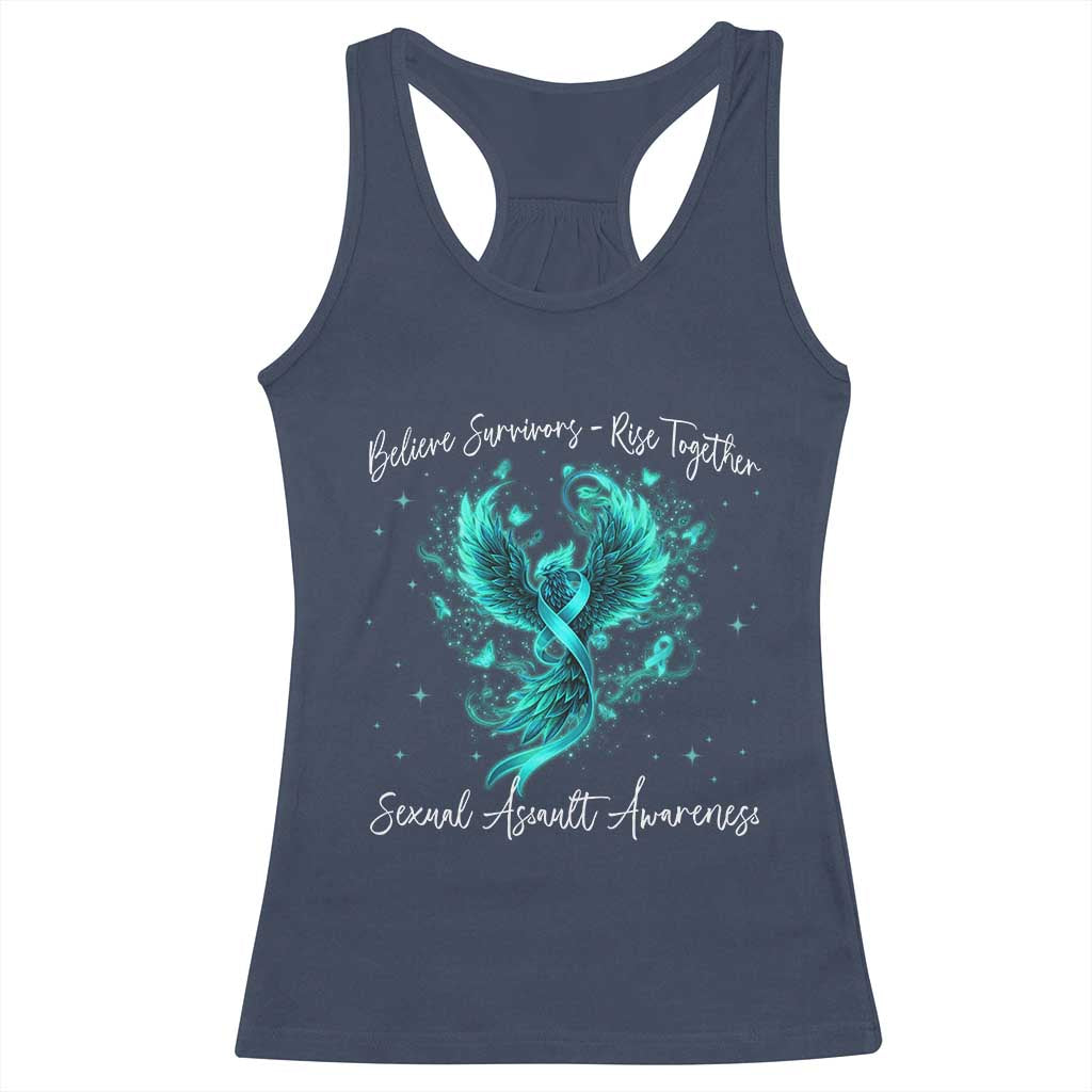 Sexual Assault Awareness Racerback Tank Top Phoenix Bird Reborn Rising Born Again Firebird Teal Ribbon