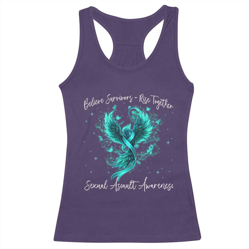 Sexual Assault Awareness Racerback Tank Top Phoenix Bird Reborn Rising Born Again Firebird Teal Ribbon