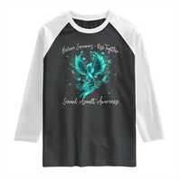 Sexual Assault Awareness Raglan Shirt Phoenix Bird Reborn Rising Born Again Firebird Teal Ribbon