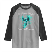 Sexual Assault Awareness Raglan Shirt Phoenix Bird Reborn Rising Born Again Firebird Teal Ribbon