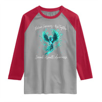 Sexual Assault Awareness Raglan Shirt Phoenix Bird Reborn Rising Born Again Firebird Teal Ribbon