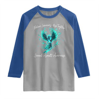 Sexual Assault Awareness Raglan Shirt Phoenix Bird Reborn Rising Born Again Firebird Teal Ribbon