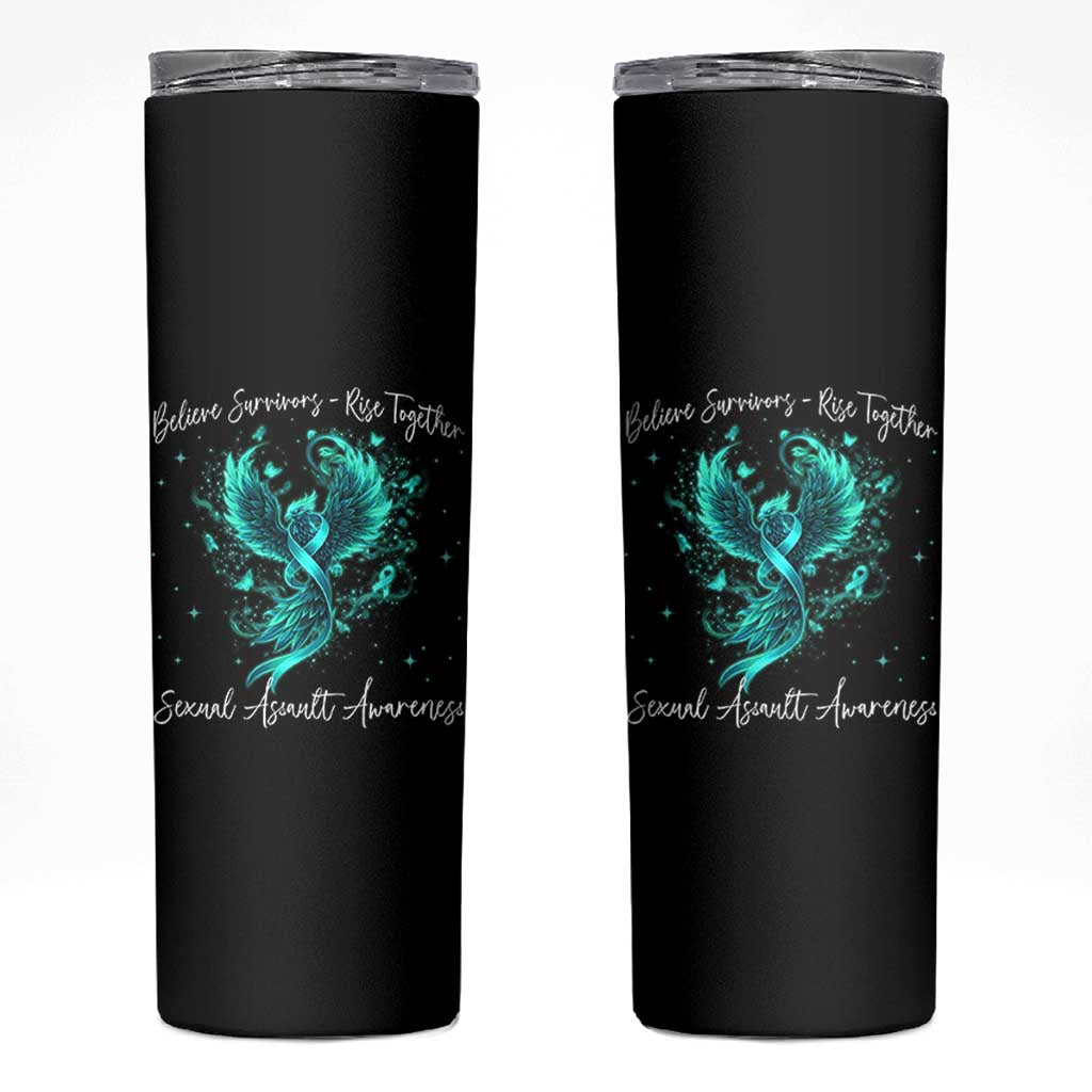 Sexual Assault Awareness Skinny Tumbler Phoenix Bird Reborn Rising Born Again Firebird Teal Ribbon
