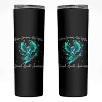 Sexual Assault Awareness Skinny Tumbler Phoenix Bird Reborn Rising Born Again Firebird Teal Ribbon