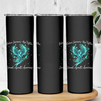 Sexual Assault Awareness Skinny Tumbler Phoenix Bird Reborn Rising Born Again Firebird Teal Ribbon