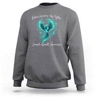 Sexual Assault Awareness Sweatshirt Phoenix Bird Reborn Rising Born Again Firebird Teal Ribbon