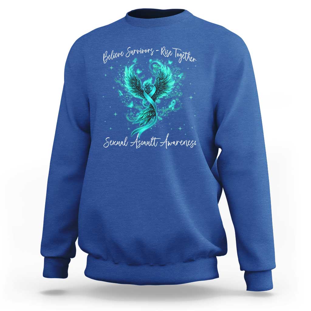 Sexual Assault Awareness Sweatshirt Phoenix Bird Reborn Rising Born Again Firebird Teal Ribbon
