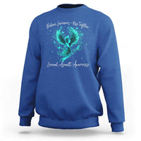 Sexual Assault Awareness Sweatshirt Phoenix Bird Reborn Rising Born Again Firebird Teal Ribbon