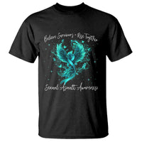 Sexual Assault Awareness T Shirt Phoenix Bird Reborn Rising Born Again Firebird Teal Ribbon