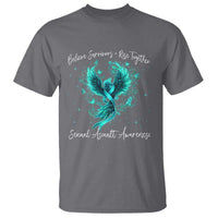Sexual Assault Awareness T Shirt Phoenix Bird Reborn Rising Born Again Firebird Teal Ribbon