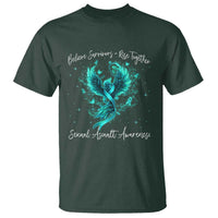 Sexual Assault Awareness T Shirt Phoenix Bird Reborn Rising Born Again Firebird Teal Ribbon