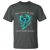 Sexual Assault Awareness T Shirt Phoenix Bird Reborn Rising Born Again Firebird Teal Ribbon