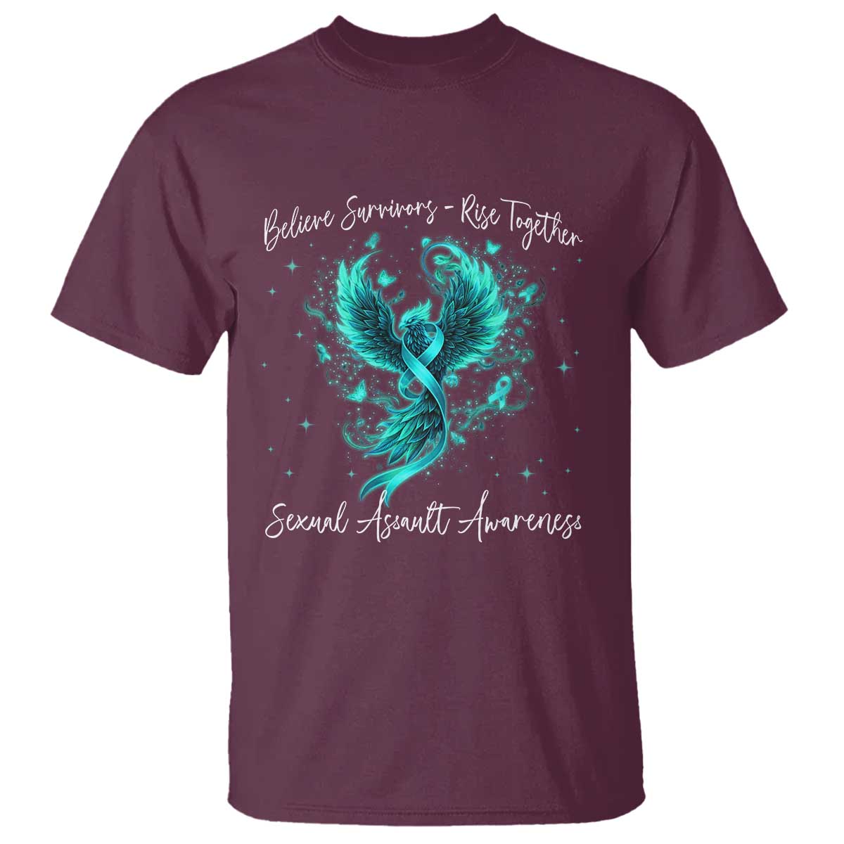 Sexual Assault Awareness T Shirt Phoenix Bird Reborn Rising Born Again Firebird Teal Ribbon