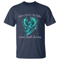 Sexual Assault Awareness T Shirt Phoenix Bird Reborn Rising Born Again Firebird Teal Ribbon
