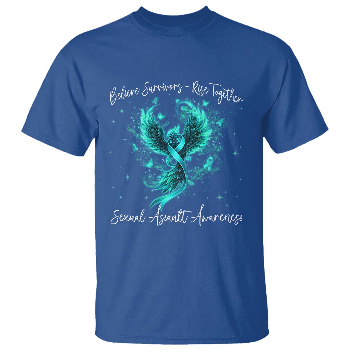 Sexual Assault Awareness T Shirt Phoenix Bird Reborn Rising Born Again Firebird Teal Ribbon